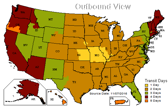 UPS ground shipping map